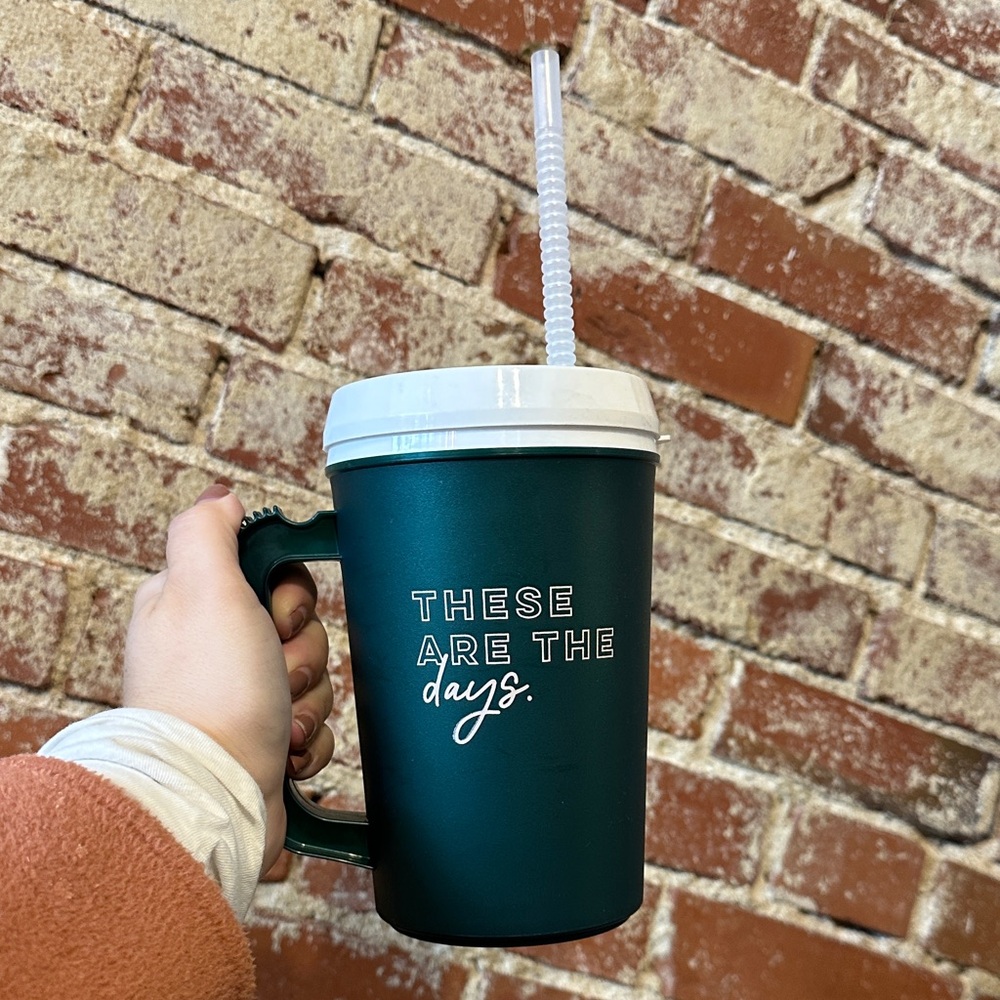 These Are The Days Green Travel Mug with Handle and White Lid